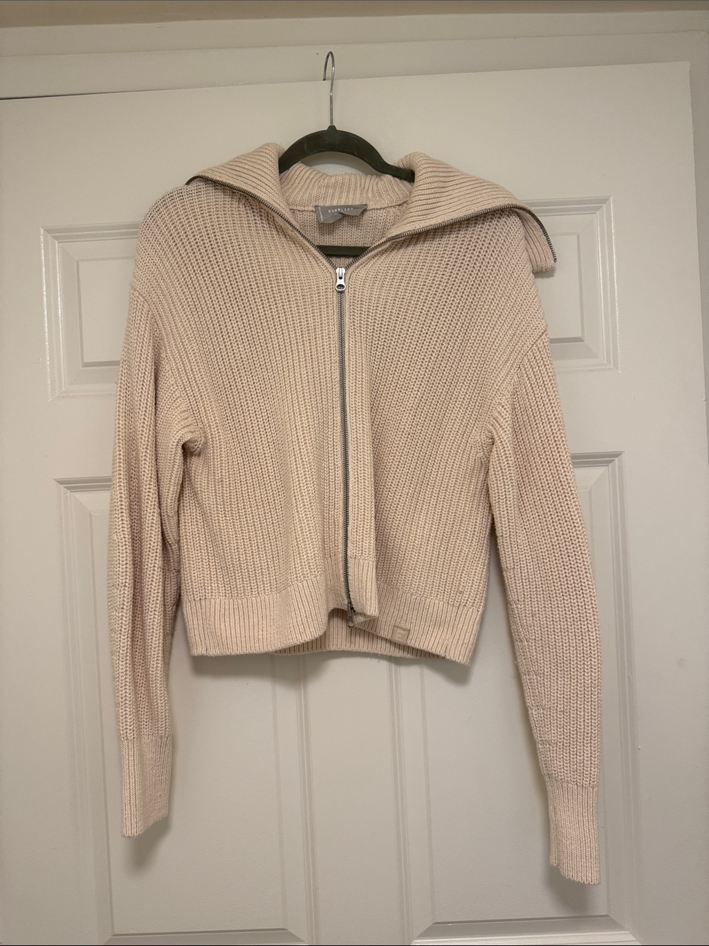Everlane 100% Organic Cotton Cream Zip-Front Knit Sweater